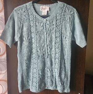 Jacklyn Smith Teal Short Sleeve Sweater With Buttons